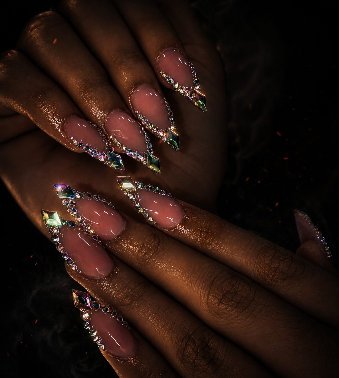 Custom rhinestone nail artistry by Cynthia at The Platinum Line